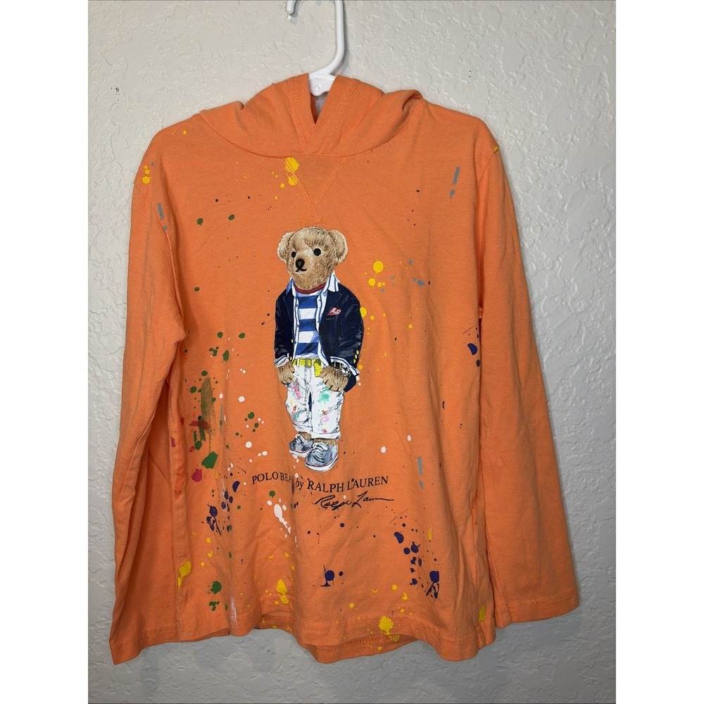 Polo Ralph Lauren Artist Bear Paint Splatter Artwork Jersey Pullover Hoodie SZ 7